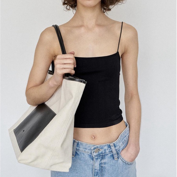 W concept Autt Leather Strap Canvas Tote Bag - Picture 8 of 8